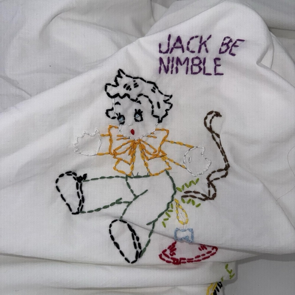 Vtg Handmade Embroidered Baby Themed Quilt Top Ready To Be Quilted-Project Piece
